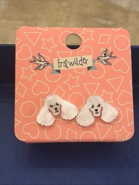 Erstwilder White Poodle Post Earrings